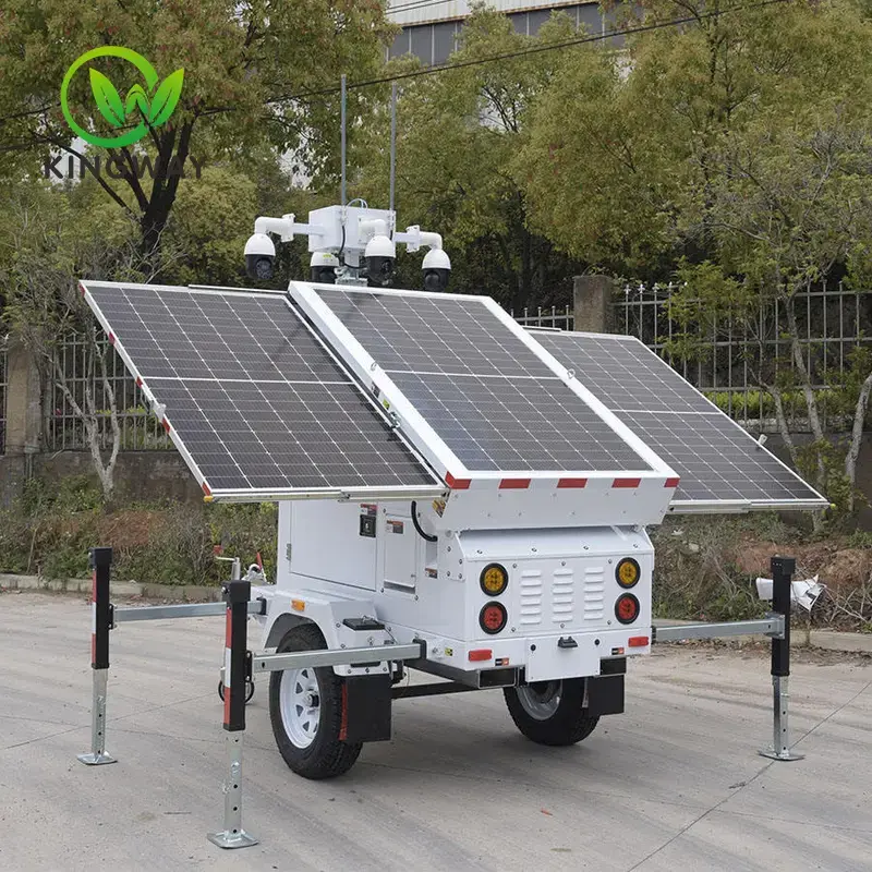 How do solar panels affect the energy supply of a surveillance trailer?