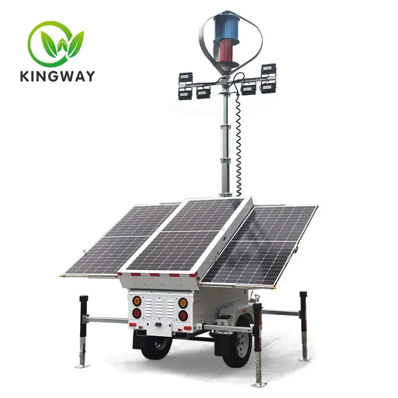 How does the solar power supply system ensure that the monitoring trailer works for a long time?